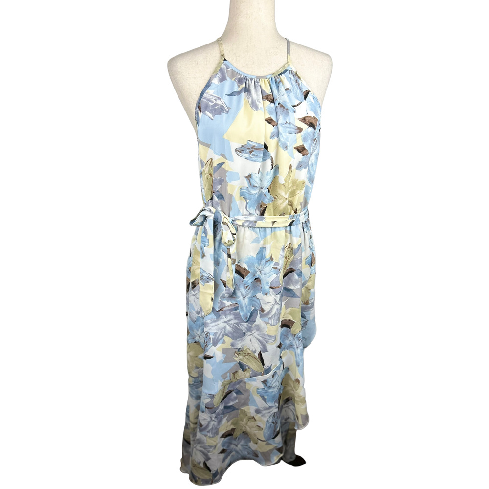 Blue and Yellow Sleeveless Halter Maxi Sundress